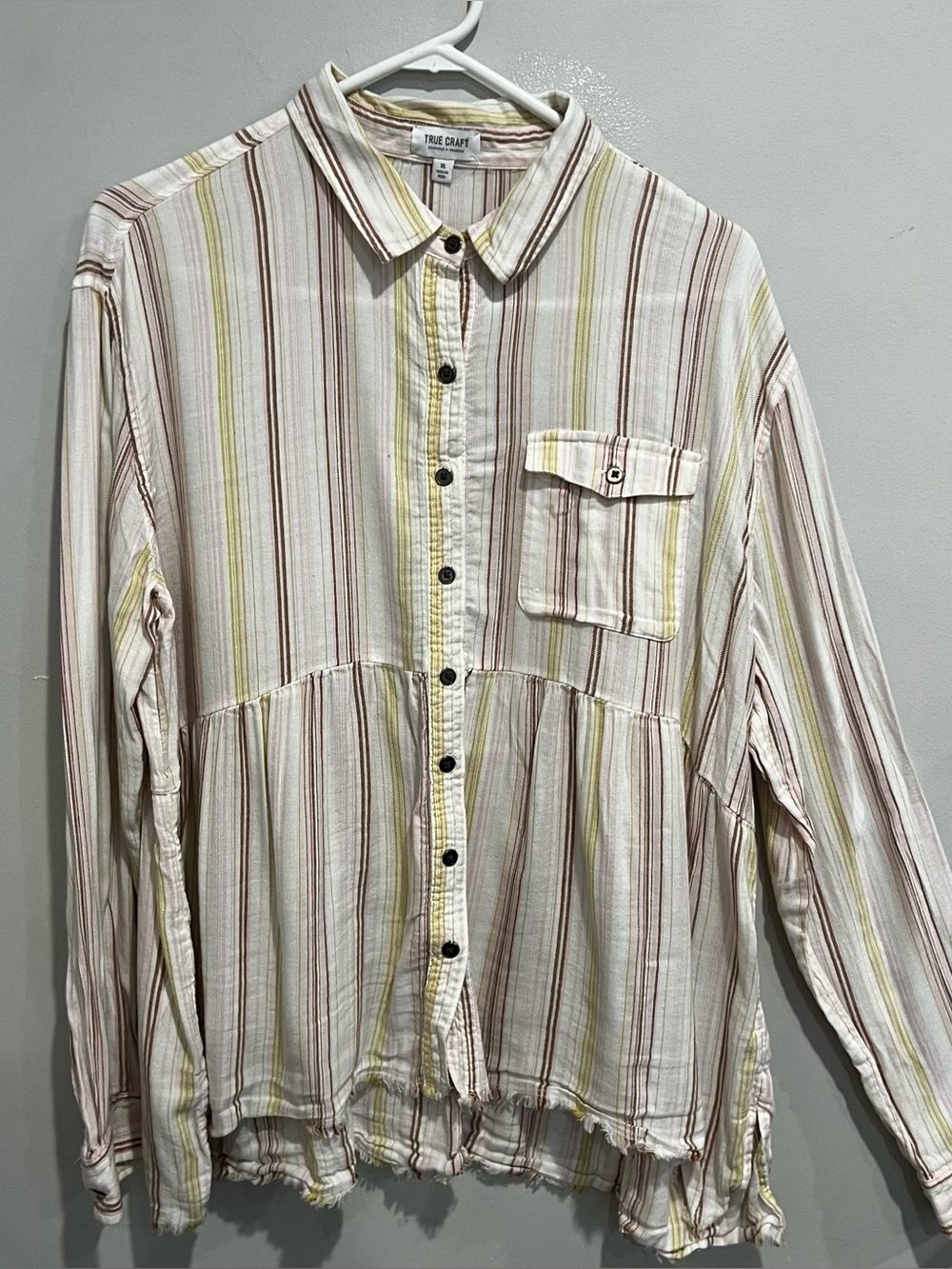 True Craft long sleeve button up shirt womens XL cotton multi striped casual